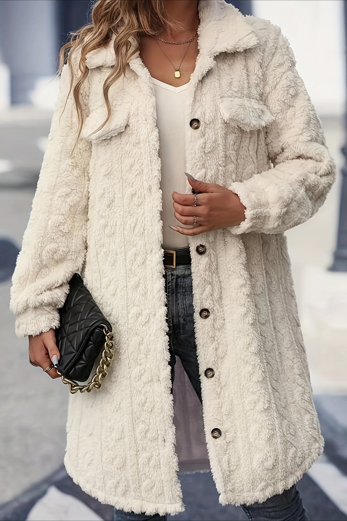 Double Face Plush Lapel Button Overcoat Secondary image