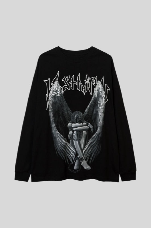 Angel Wings Typography Graphic Oversized Sweatshirt