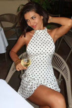 Polka Dot Halter Lace Up Bodycon Mini Dress