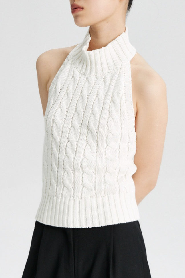 Cable Crochet Halter Knit Top Main image