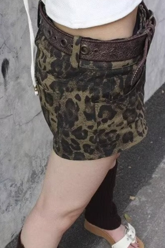 Leopard Print High Waist Wide Leg Denim Casual Shorts Secondary image