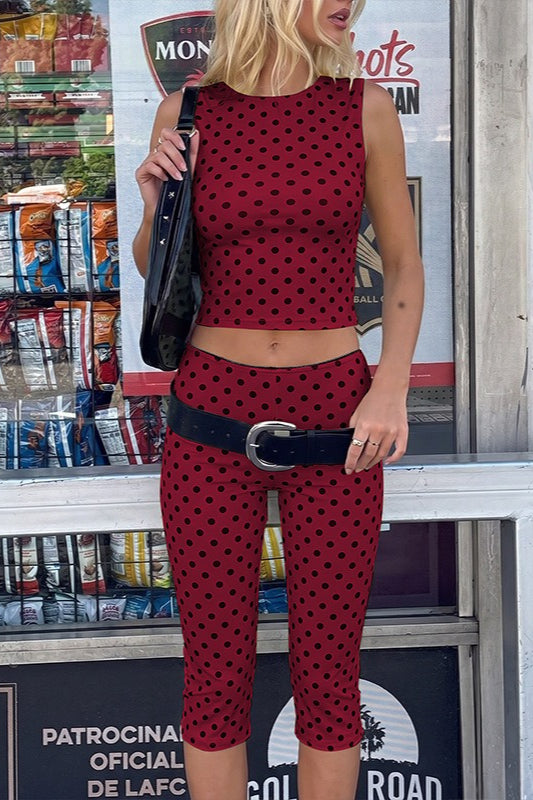 Polka Dot Sleeveless Fitted Capri Pants Set Main image