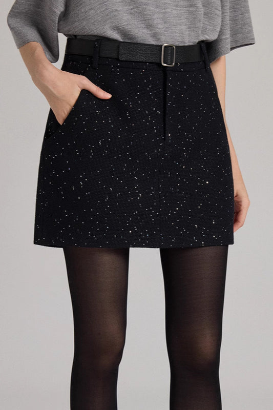 Embroidered Tweed Back Vent Skirt Main image