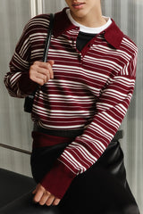 Vintage Striped Knit Polo Sweater
