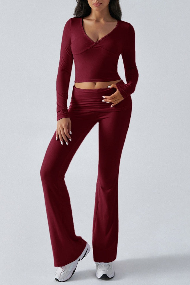 Casual Slim Fit Knit Long Sleeve Top Straight Leg Pants Set Secondary image