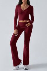 Casual Slim Fit Knit Long Sleeve Top Straight Leg Pants Set