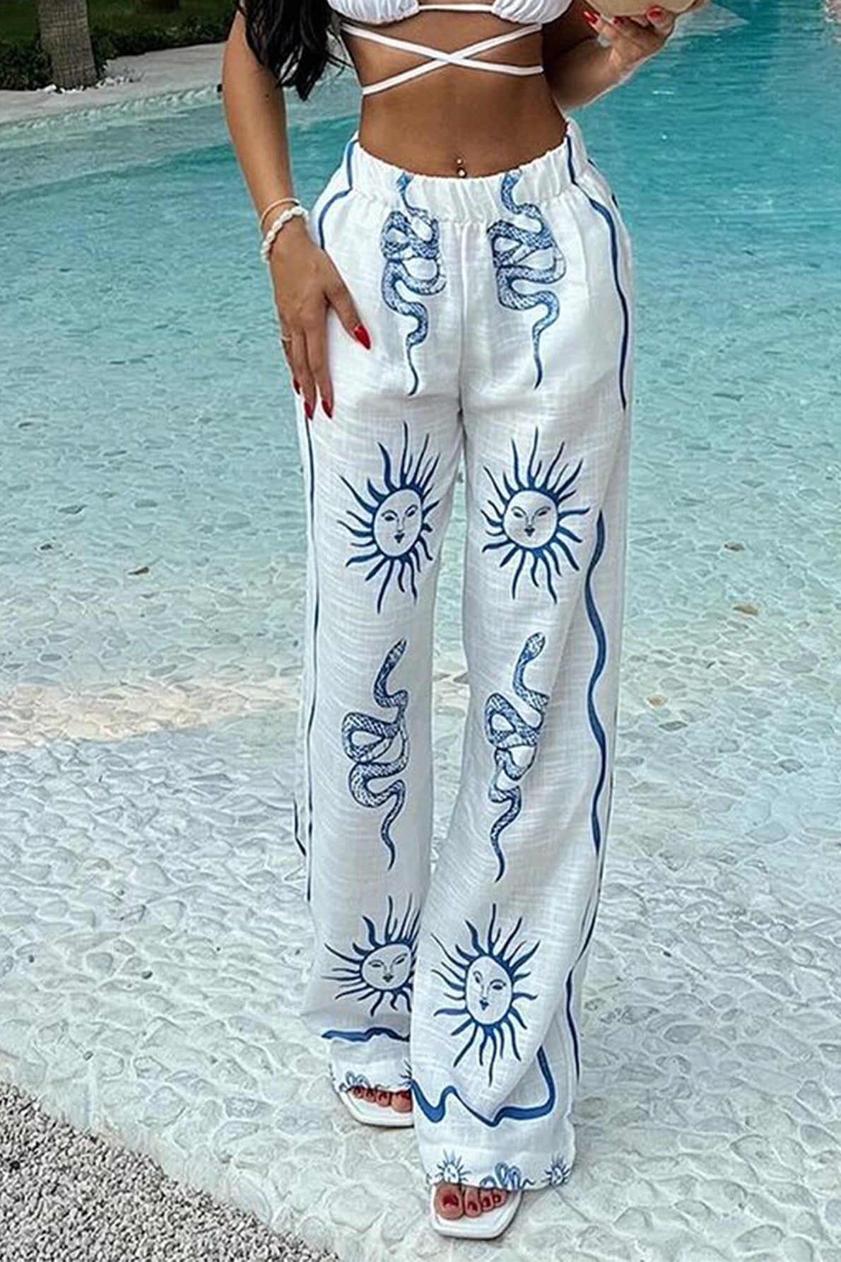 Boho Vintage Print Wide Leg Pants