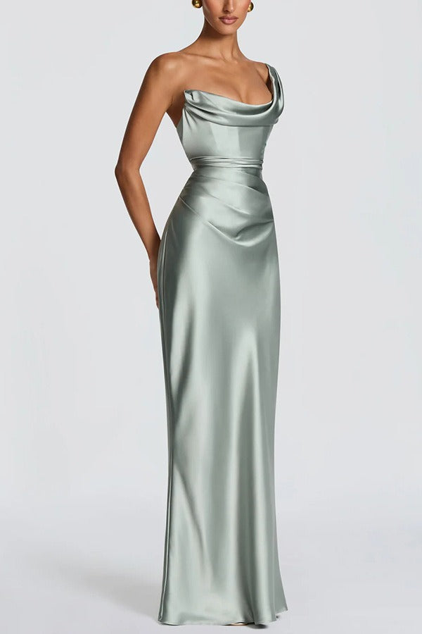 One Shoulder Satin Column Formal Dress