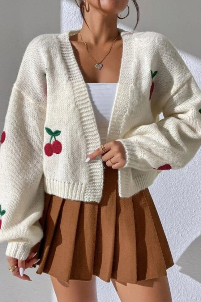 Embroidered Knit Open Front Sweater White / S Main image