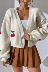 Embroidered Knit Open Front Sweater White / S