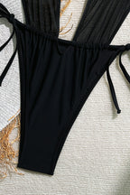 Black Mesh Halter High Cut One Piece Swimwear