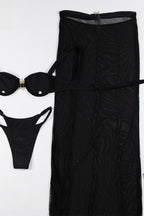 Solid Bra Style Cutout Three Piece Swim Set