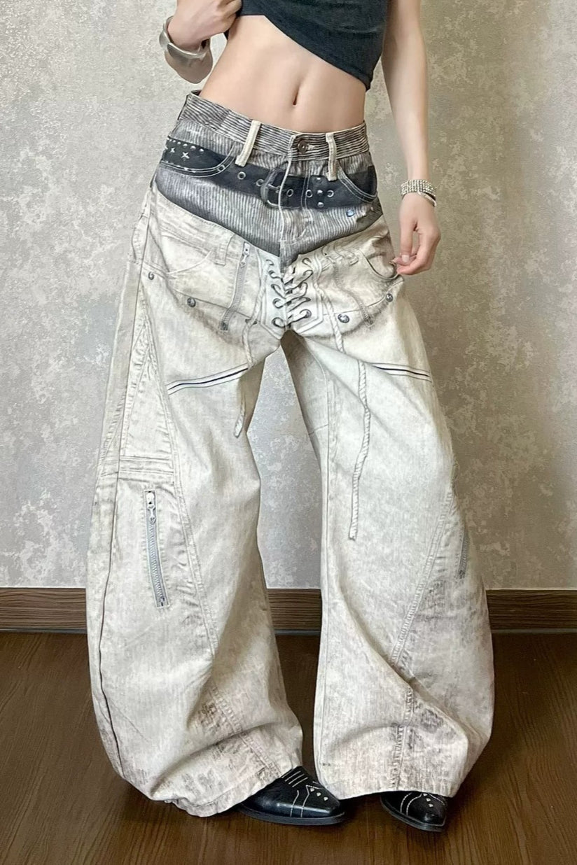 Digital Graphic Low Rise Straight Leg Jeans