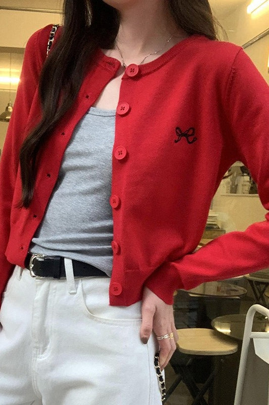 Bow Embroidered Knit Cardigan Main image