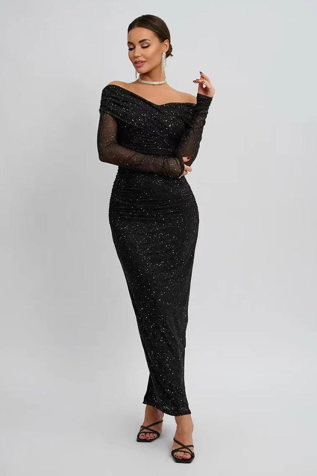 Strapless Mesh Long Sleeve Maxi Party Dress Main image