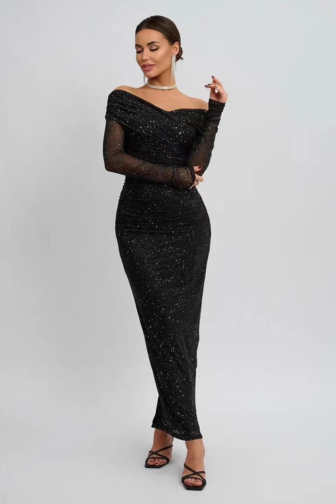 Strapless Mesh Long Sleeve Maxi Party Dress Main image