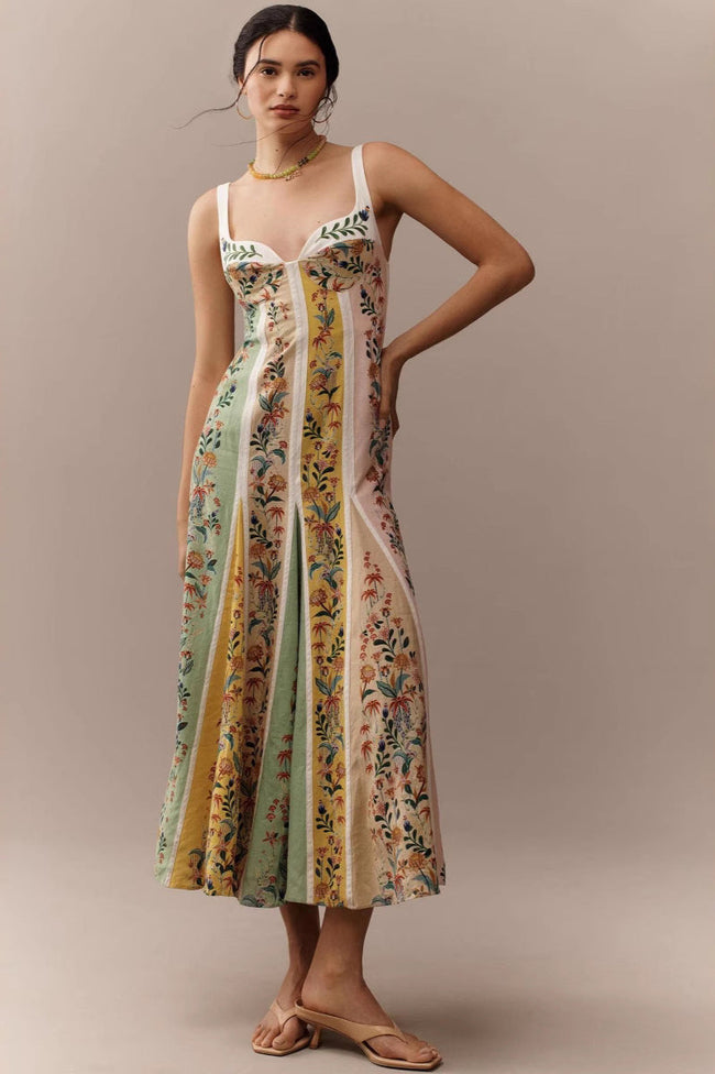 Halter Floral Printed Boho Dress chartreuse / S Main image