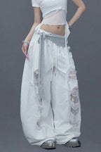 Ripped Lace Patchwork Relaxed Jeans