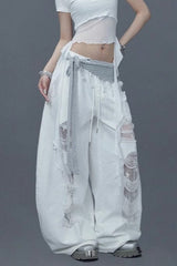 Ripped Lace Patchwork Relaxed Jeans