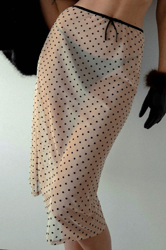 Low Rise Sheer Mesh Polka Dot A Line Skirt Main image