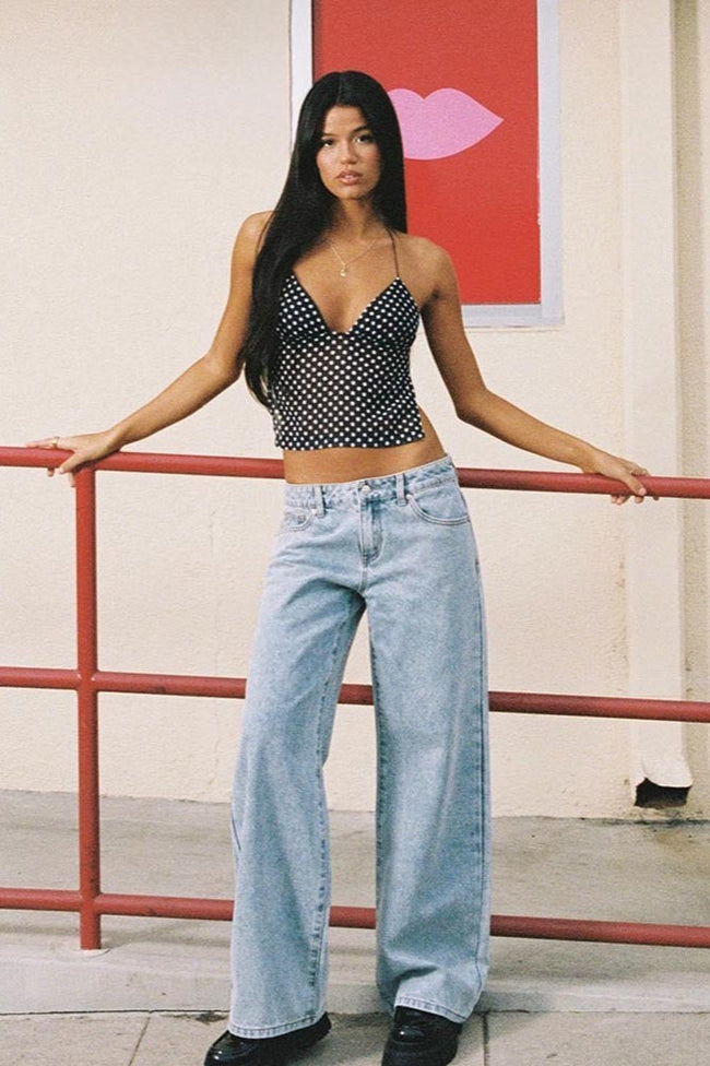 Polka Dot Backless Halter Crop Top Main image