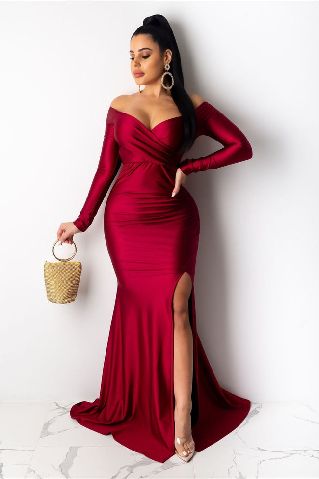 Long Sleeve Bodycon Maxi Formal Dress S / Red Main image