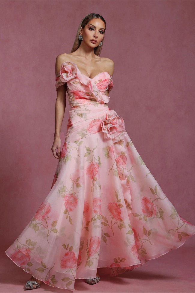 V Neck 3D Detail Elegant Maxi Floral Dress Main image