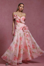V Neck 3D Detail Elegant Maxi Floral Dress