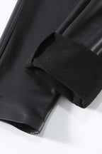 Wind-Resistant Tapered Faux Leather Thermal Leggings