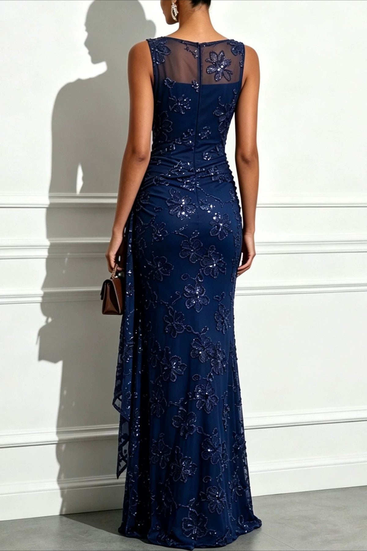 Sequin Jacquard Mesh Column Formal Dress