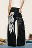Black Graffiti Print Contrast Stitch Barrel Jeans
