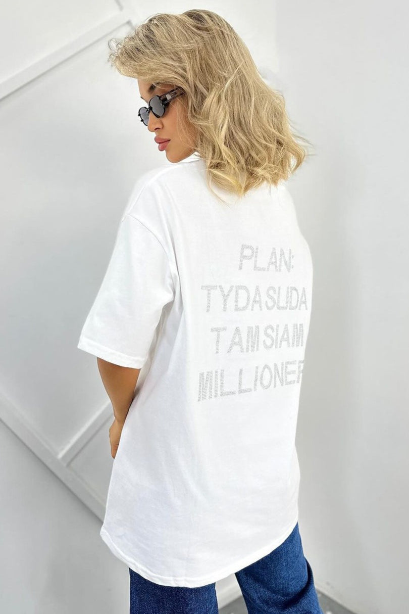 Rhinestone Letter Graphic Loose Fit Short Sleeve Tee Secondary image