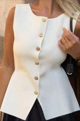 Round Neck Sleeveless Knit Button Front Tank Top