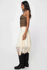 Asymmetrical Hem Lace Detail Midi Skirt