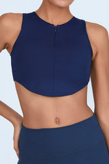 Sports Style Zip Front Crop Top