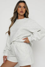 Solid Crew Neck Sweatshirt Shorts Set