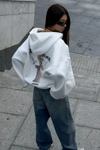 Retro Angel Dove Back Print Zip Hoodie