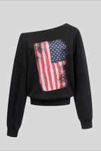 Distressed Flag Off Shoulder Sweatshirt
