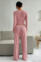 Casual Two Tone Stripe Two Piece Pants Set