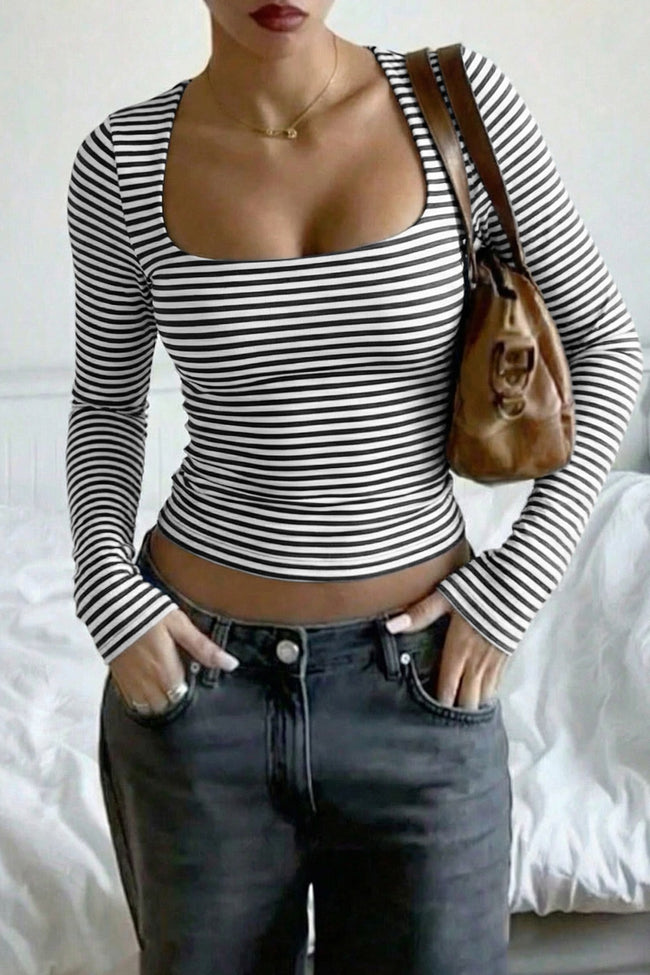 Striped Square Neck Long Sleeve Tee Main image