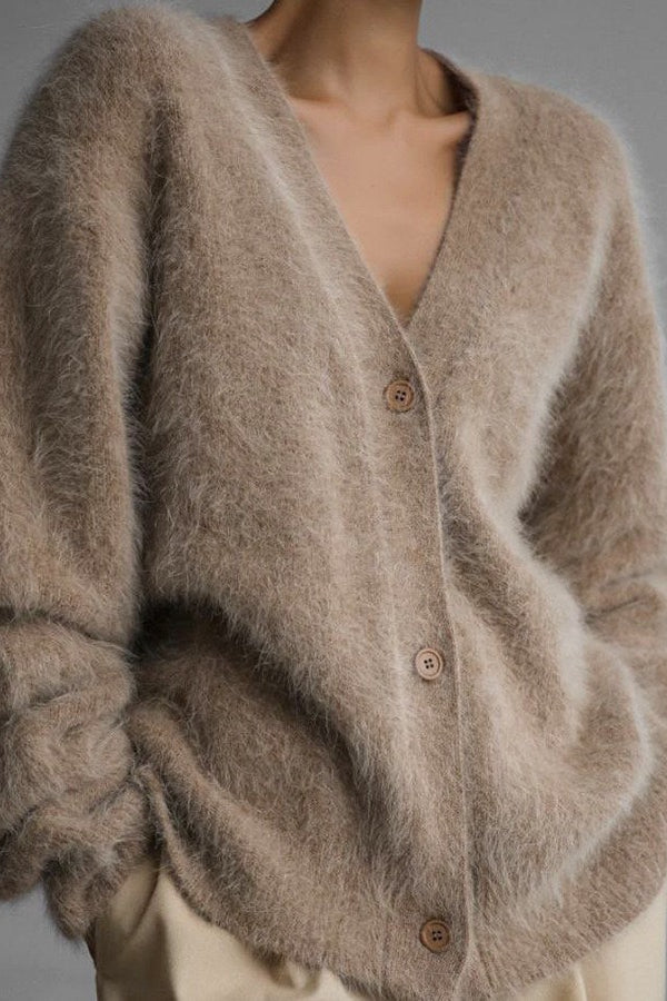 Faux Fur Blend V-Neck Cardigan S / Khaki Main image