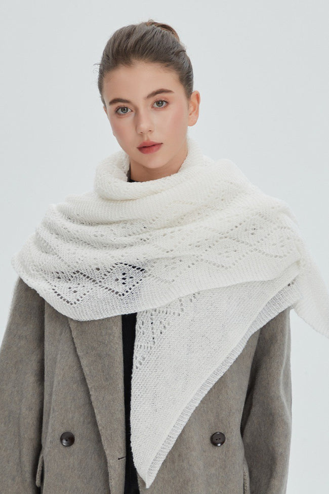 Solid Color Lace Knit Square Scarf Main image