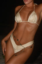 Minimal Solid Ruched Strappy Bikini Set