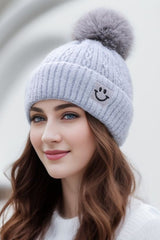 Chunky Cable Knit Pompom Smile Hat