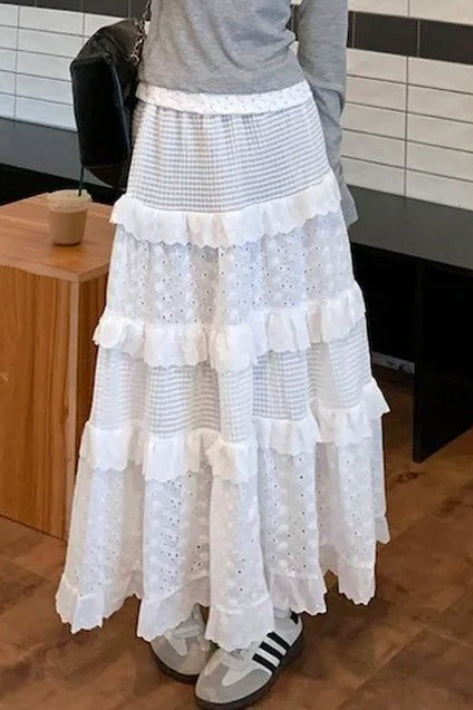 White Lace Tiered High Waist Boho Skirt Secondary image