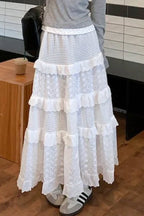 White Lace Tiered High Waist Boho Skirt