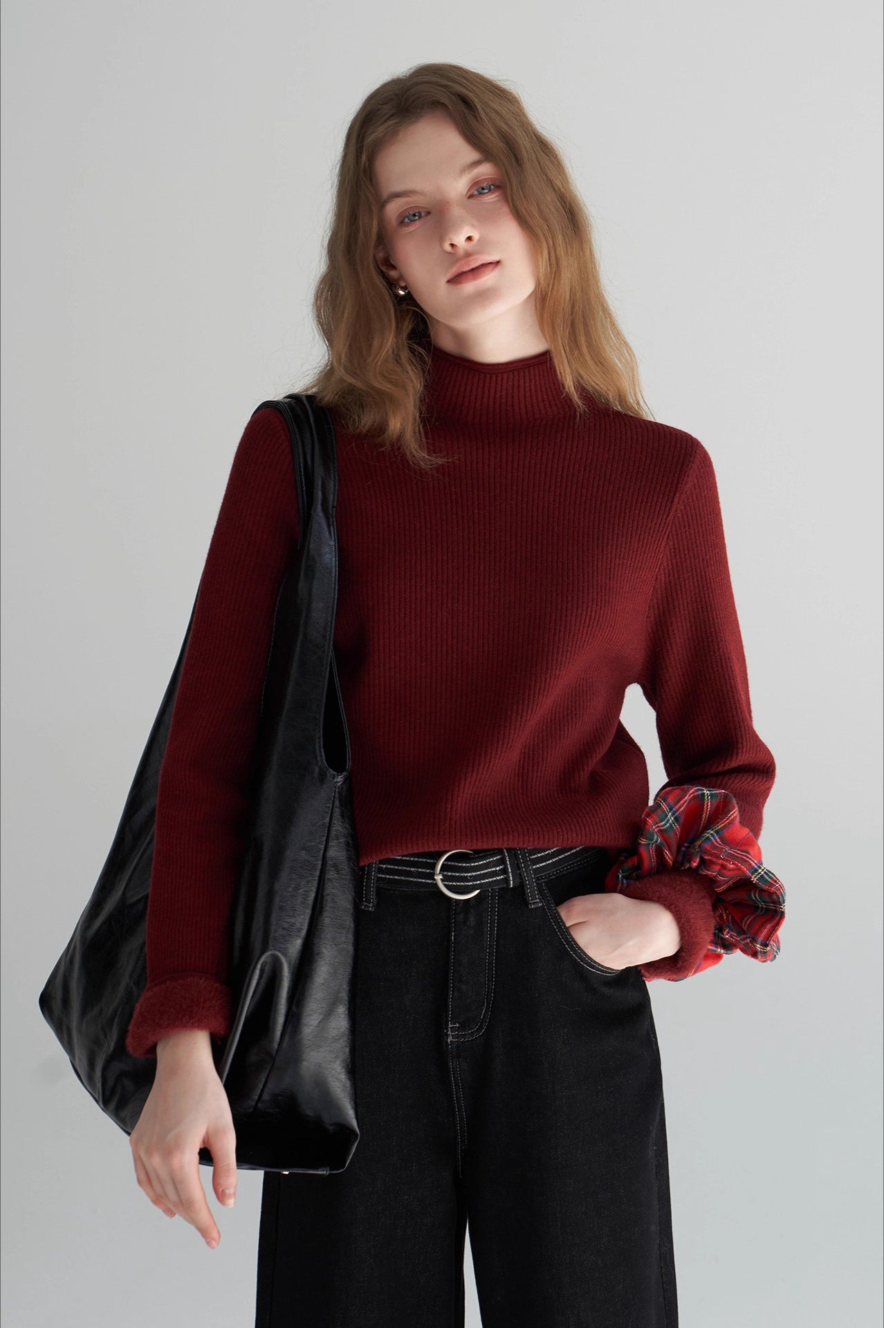 Thermal Mock Neck Solid Knit Top Main image