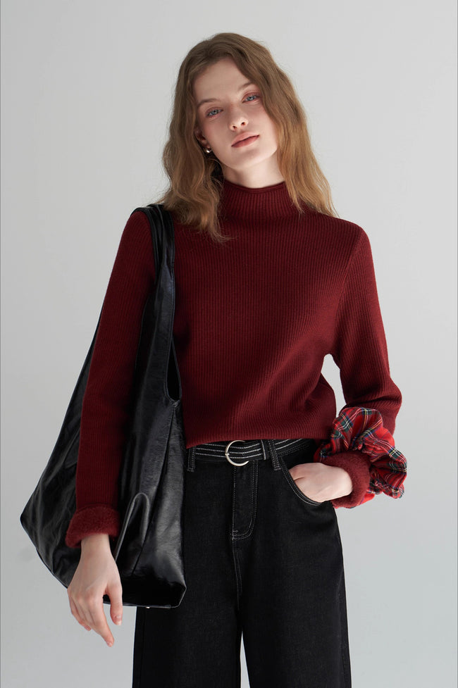 Thermal Mock Neck Solid Knit Top Main image