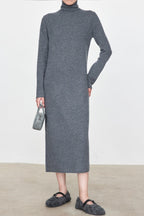High Neck Flocked Slouchy Knit Dress