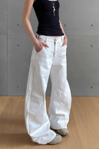 White High Rise Curved Wide Leg Jeans